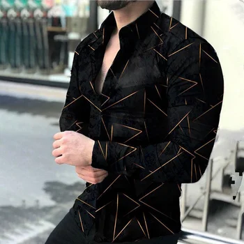 Camasa Casual Barbati Slim Fit Print Camasa Brand de Lux Negru Tricou Imprimat 2022 Primavara Toamna Barbati Moda Camasa cu Maneca Lunga