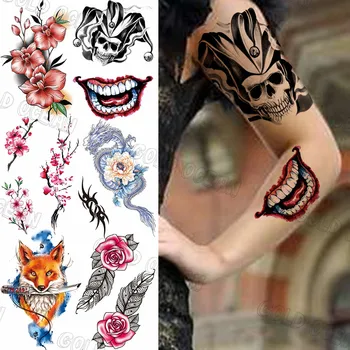 Gura De Clovn Halloween Tatuaje Temporare Pentru Femei Barbati Realist Fox Floare Trandafir Dragon Tatuaj Fals Autocolant Braț Sexy Corp Tatuaje
