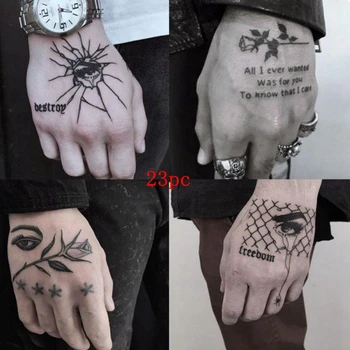 23Sheet Impermeabil Tatuaj Temporar Autocolante Bărbați și Femei a Crescut de Flacără engleză de Decorare Arta de Braț pe Gât Mâna Înapoi Tatuaj Fals Fierbinte