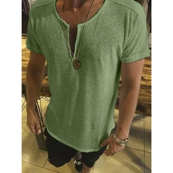 2022 Vara Men ' s V-Neck T-Shirt de Culoare Solidă Maneca Scurta Tricou de Moda Liber Casual Uzura