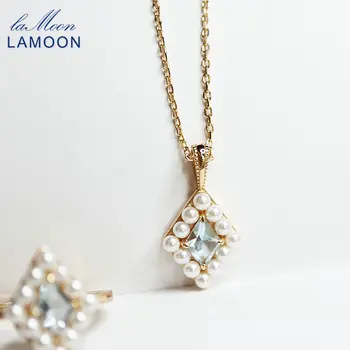 LAMOON Naturale Topaz Piatră prețioasă Colier Pentru Femei Pandantiv Perla Coajă de Argint 925 Lant Placat cu Aur de Bijuterii Fine NI071