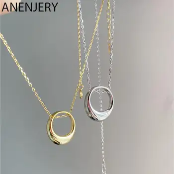 ANENJERY de Culoare de Argint Colier pentru Femei Geometrice Gol Oval Cerc Clavicula Lanț de Bijuterii Cadouri S-N740