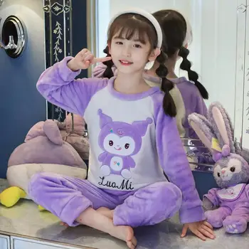 Kawaii Sanrio Copil Drăguț De Pluș Maneca Lunga Set De Pijama Cinnamoroll Kuromi De Desene Animate Anime, Fată, Acasă, Haine, Cadouri De Craciun