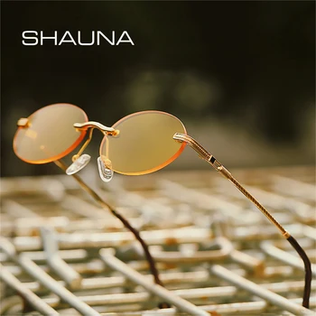 SHAUNA Retro Punk Oval ochelari de Soare Femei de Moda fără ramă Ocean Limpede Gradient de Lentile de Ochelari de Oameni Nuante UV400 Colorate, Ochelari de Soare