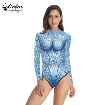 Culoare Cosplayer Femei Sirena 3D Imprimate Sexy Body pentru Femei Costum cu Maneci Lungi Salopeta Zentai Costume Cosplay Costum Catsuit