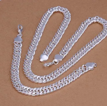 Fierbinte de Vânzare Set de Bijuterii de Moda 925 Timbru de argint bijuterii placate cu 10mm barbati colier si bratara 2 bucati Set joyas de Prata S208