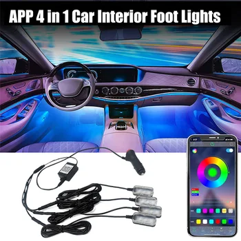 RGB Multicolor Mașină de Decor Interior Auto Atmosfera Picior Lumini Ambientale LED Lampă de Iluminat Decorative de Muzică APP de Control de Sunet