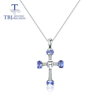 TBJ ,Tanzanite pandantiv Cruce cu lumină naturală albastru de Piatră prețioasă colier oval 3*5mm 4 bucăți de argint 925 bijuterii fine