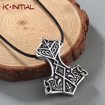 Kinitial Nordic Vikingii Amuleta Pandantiv Colier Legendarul Viking lui Odin Nod Ciocan Rune Pandantiv Colier Om Talisman Bijuterii