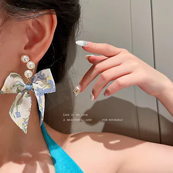 Dulce Bijuterii Moale de Flori Fire Bowknot Cercei 2021 Nou Design Simulat Perle Picătură Cercei pentru Fata