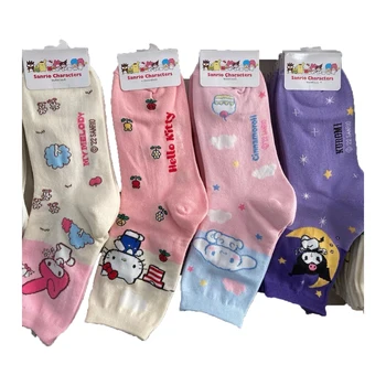 Hello Kitty Socks Sanrio combinație de culori de Desene animate de Bumbac de la Jumătatea vițel Cinnamoroll Femei Șosete Kawaii Melodie Ciorap Cadouri de Craciun