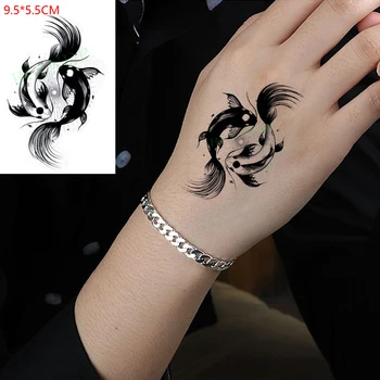 Impermeabil Tatuaj Temporar Autocolant Negru și Alb de Pește TaiChi Model de Body Art Flash Tatuaj Fals Tatuaj pentru Femei Barbati