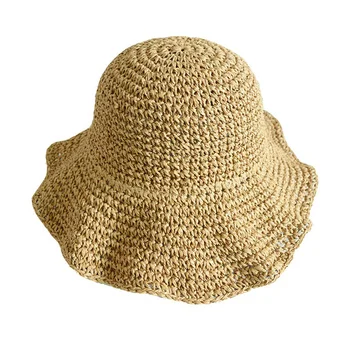 Protecție solară palarie de vara pentru femei pliabil mână-țesute pălărie de paie pe plaja all-meci pescar bazinul flori Brodate pălărie