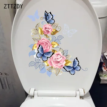ZTTZDY 23CM X 25.6 CM Rafinat de Flori Ilustrare Acasă Decor de Perete Trandafir Roz Fluture Albastru Toaletă Autocolante T2-0889