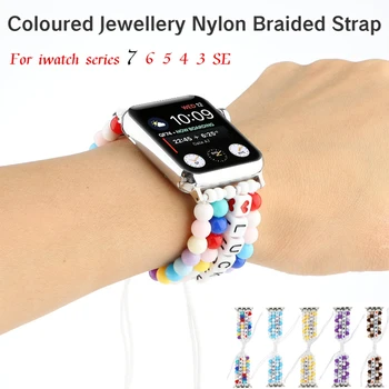 Colorate Bijuterii Nailon Împletite Curea pentru Apple Watch Band 45mm 41mm 44mm 40mm 42mm 38mm pentru iWatch 8 7 6 5 4 SE Femei Brățară