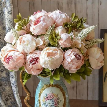 1Bunch Artificiale Flori de Bujor Europene Fals Frunze de Înaltă Calitate Vii a Crescut de Flori de Mătase pentru Acasă Hotel Decor de Nunta Buchet