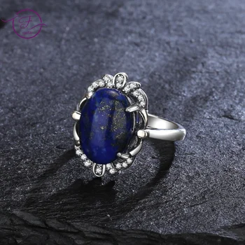 Argint 925 Inele Vintage 10*14MM Natural Lapis Lazuli Inel pentru Femei Piatra lunii, Labradorit Bijuterii en-Gros