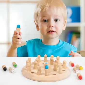 Lemn Meci de Memorie Stick de Memorie de Culoare Șah Amuzant Bloc Joc de Bord de Interacțiune Părinte-Copil Jucărie Jucării de Învățare pentru Copii