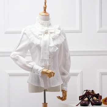 Vintage dulce lolita tricou palatul dantela bowknot sta felinar sleeve slim victorian tricou fete kawaii lolita gotic sus loli cos