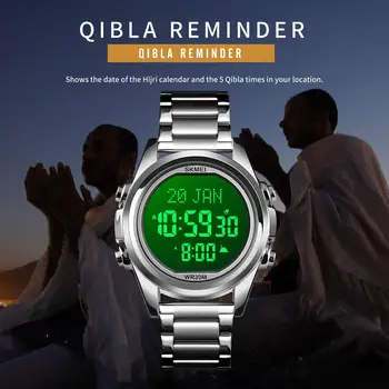 Azan Ceas Ceasuri Barbati Ceas de Rugăciune cu Qibla Compass Alarmă Adhan Calendar Hijri Islamic Al Harameen Fajr Timp