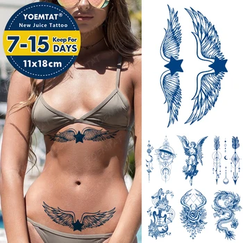 Semi-Permanent Pe Bază De Plante Durată De Cerneală Impermeabil Tatuaj Temporar Autocolante Aripi Pene Flash Tatuaj Femei Barbati Body Art Tatuaje False