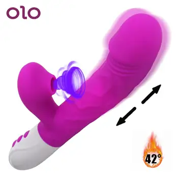 3 În 1 Supt Încălzire Rabbit Vibrator Pentru Femei Telescopic Vagin Stimulator Punct G Rotație Penis Artificial Vibratoare Jucarii Sexuale Sexshop