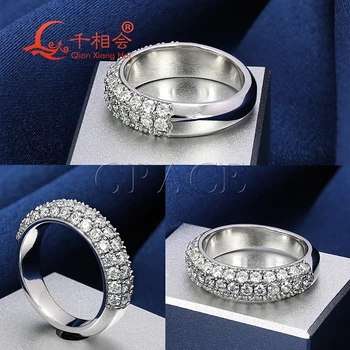 Trei rând gros Inel Argint 925 D Culoare alb VVS Rotund Moissanite Diamant pentru a face bijuterii de nunta