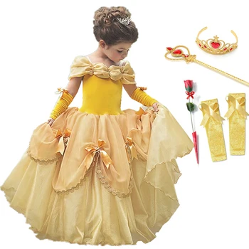 Printesa Belle Dress pentru Fete Costume Copii Florale Rochie de Bal Copil Cosplay Bella frumoasa si Bestia Costum Fantezie Rochie de Petrecere