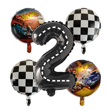 5Piece Cursa Masina Baloane de 32 inch Numărul de Balon 2 Hotwheels și 2 Carouri Ballon Boy Copii Ziua de nastere Decoratiuni