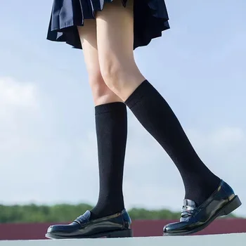 JK Femeie Șosete Drăguț Alb Negru de Catifea Lolita Șosete Lungi Culoare Solidă Genunchi Șosete de Moda Kawaii Cosplay Sexy Ciorapi de Nailon