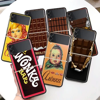 Alenka Bar de Ciocolată Wonka Coque Caz de Telefon Pentru Samsung Galaxy Z Flip 4 3 5G Negru Capac Greu ZFlip 3 4 Lux Barei de protecție la Șocuri
