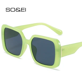 DECI&EI Retro Pătrat Jeleu de Culoare ochelari de Soare pentru Femei de Moda Roz Verde Ochelari de Nuante UV400 Trend Bărbați Gradient de Ochelari de Soare