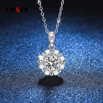 COSYA Real 1 Carat Moissanite Pandantiv Colier pentru Femei 100% Argint 925 Floarea-soarelui Colier de Diamante Bijuterii Fine Cadou