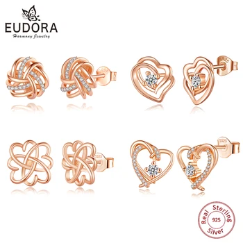 Eudora Argint 925 Celtic Knot Stud Cercei pentru femeile fata a Crescut de Culoare de Aur Irlandez Nod CZ de Lux Bijuterii Fine 2022 Trend