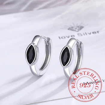 Real Argint 925 Cristal de Hoop Cercei pentru Femei Simplu coreean Negru/alb Piatra Cercel Petrecere de Nunta Bijuterii Cadou Jkfd