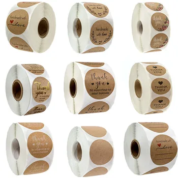500Pcs Rotund Naturale Kraft lucrate Manual cu Dragoste Autocolant de Ambalare Cutie Cadou Bomboane Drajeuri Cutie de Ciocolată Cookie Sac Autocolant de Ambalare