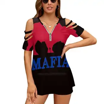 Facturile Mafia 716 Buffalo New York Bflo Wny Albastru Rosu Tricou Femeie Tricouri Imprimate Topuri Cu Fermoar V-Neck Top De Moda Grafic T Shirt