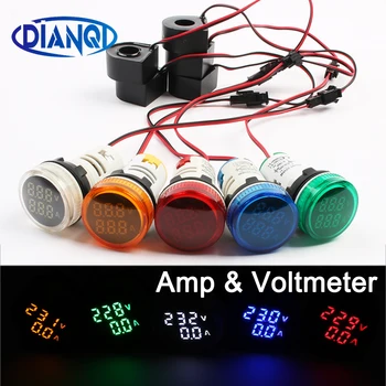 Mini LED-uri Voltmetru Digital 2in1 22mm AC50-500V 0-100A Amp Voltmetru Ampermetru de Curent Indicator Contor Auto Motociclete Rotund