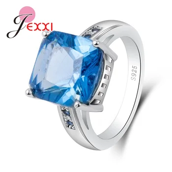 Veritabil 925 Sterling Silver Lux, Cristale Albastre Pavate Inele pentru Femei de Logodna Lux Trupa Anel Bijuterii