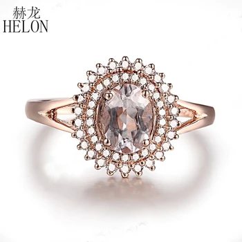 HELON Solid 10K Rose Gold Impecabil Oval 7x5mm Natural Veritabil Morganite Diamant Femei Bijuterii Rafinat de Logodna Inel de Nunta