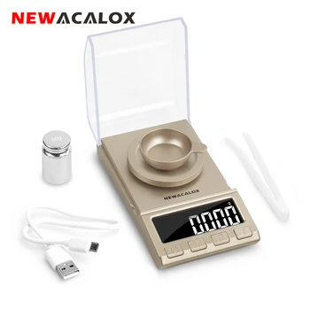 NEWACALOX 0.001 g Precizie Digital de Bijuterii Scară 50g/100g/200g USB Alimentat Electronice de Cântărire Scară LCD Mini-Laborator de Echilibru 0.001 g