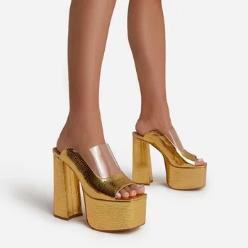 2022 Nou Sexy Femei Sandale 15CM Pompe din Piele Groasa cu toc Platforma Pantofi de Nunta Roz, Negru, Roșu, Rose de Mari Dimensiuni 43