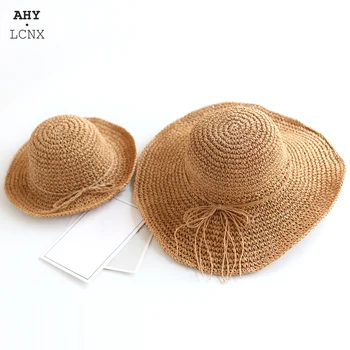 Copil de vara fete panama Palarii de Plaja Copii Adulți Largă pălărie de paie Handmade femei, copii, Părinte-copil pălărie de soare Pliabila de Plaja