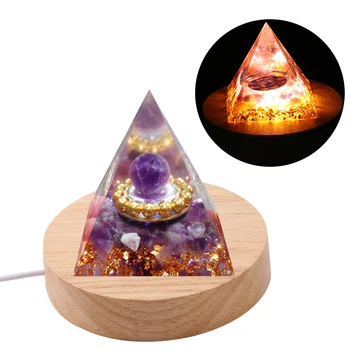 USB LED Light Baza pentru Arta Cristal de Energie Joasa Piramida Ornament Meditație Bogăția de Piatră Display Stand Lampa Bază de Lemn