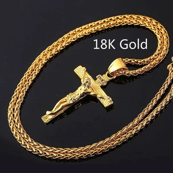 Religioase Isus Cruce Din Oțel Inoxidabil Colier Pentru Barbati De Moda De Aur De Argint De Culoare Cruce Pandantiv Cu Lanț Colier Bijuterii Cadou