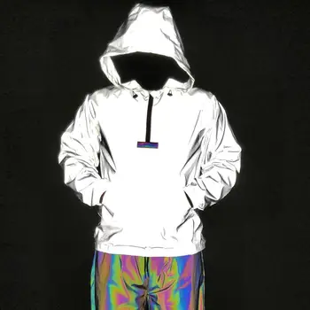 Unisex Holografic Bărbați Noapte Reflectorizante Hip Hop Sacou Colorat Reflectorizante Panglică Mozaic Pulover Hanorac