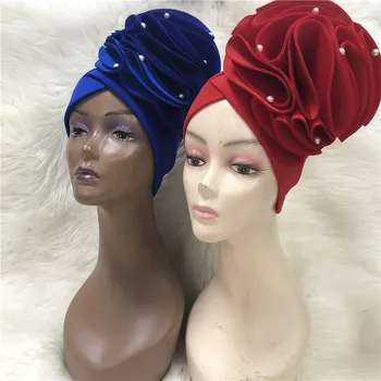 Noul Cap Turban Cu Floare Mare Pe partea de Sus turban Cu Margele Femei Capac Pentru Africa Pălării Nigerian Turban Gele mai bune de vânzare auto gele