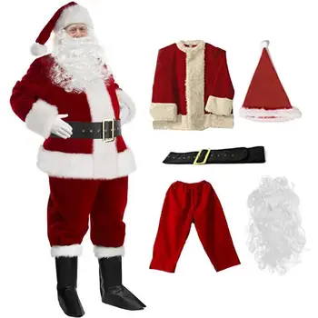 Costum De Mos Craciun Pentru Barbati Crăciun Pălărie, Mustață Santa Costum 5 Piese Catifea Crăciun Clauza Tinuta Pentru Vacanță Cosplay