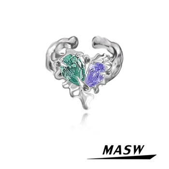 MASW Originale Bijuterii Verde Violet AAA Inele de Zirconiu Stil Popular de Înaltă Calitate din Alama Groase Placat cu Argint Deschide Femei Inele