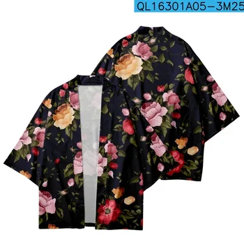 Casual Maneca 3/4 Femei Taoist Halat Print Floral Kimono Coat de Vară Sexy Cardigan Jacheta de Dimensiuni Mari 3XL-6XL Acasă Purta Halat de baie